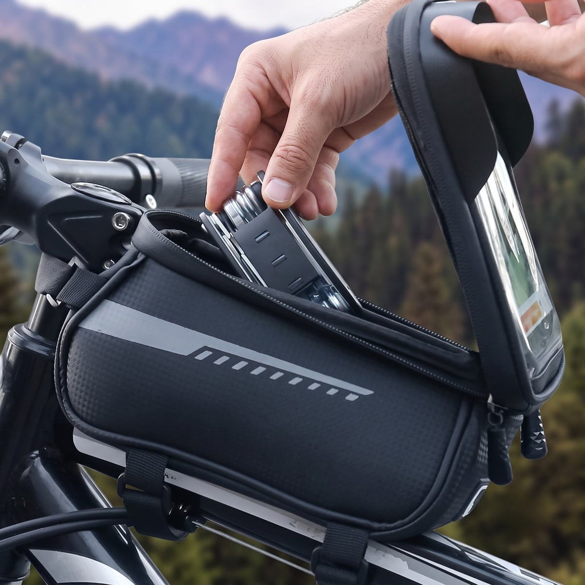 Waterproof Bike Front Frame Bag with Touch Screen
