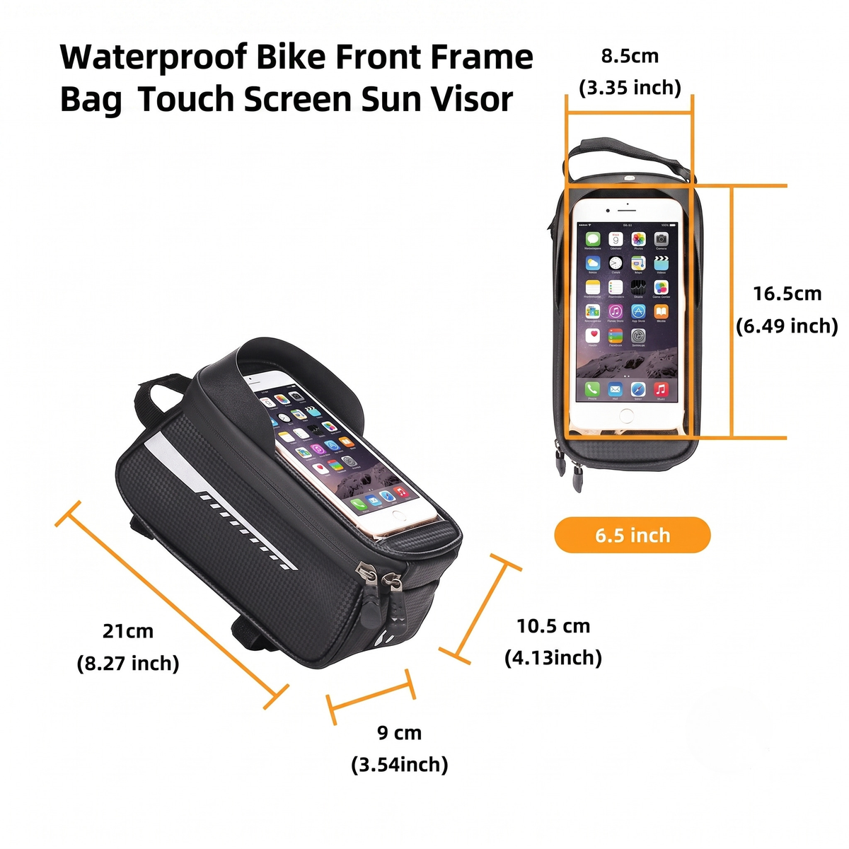 Waterproof Bike Front Frame Bag with Touch Screen